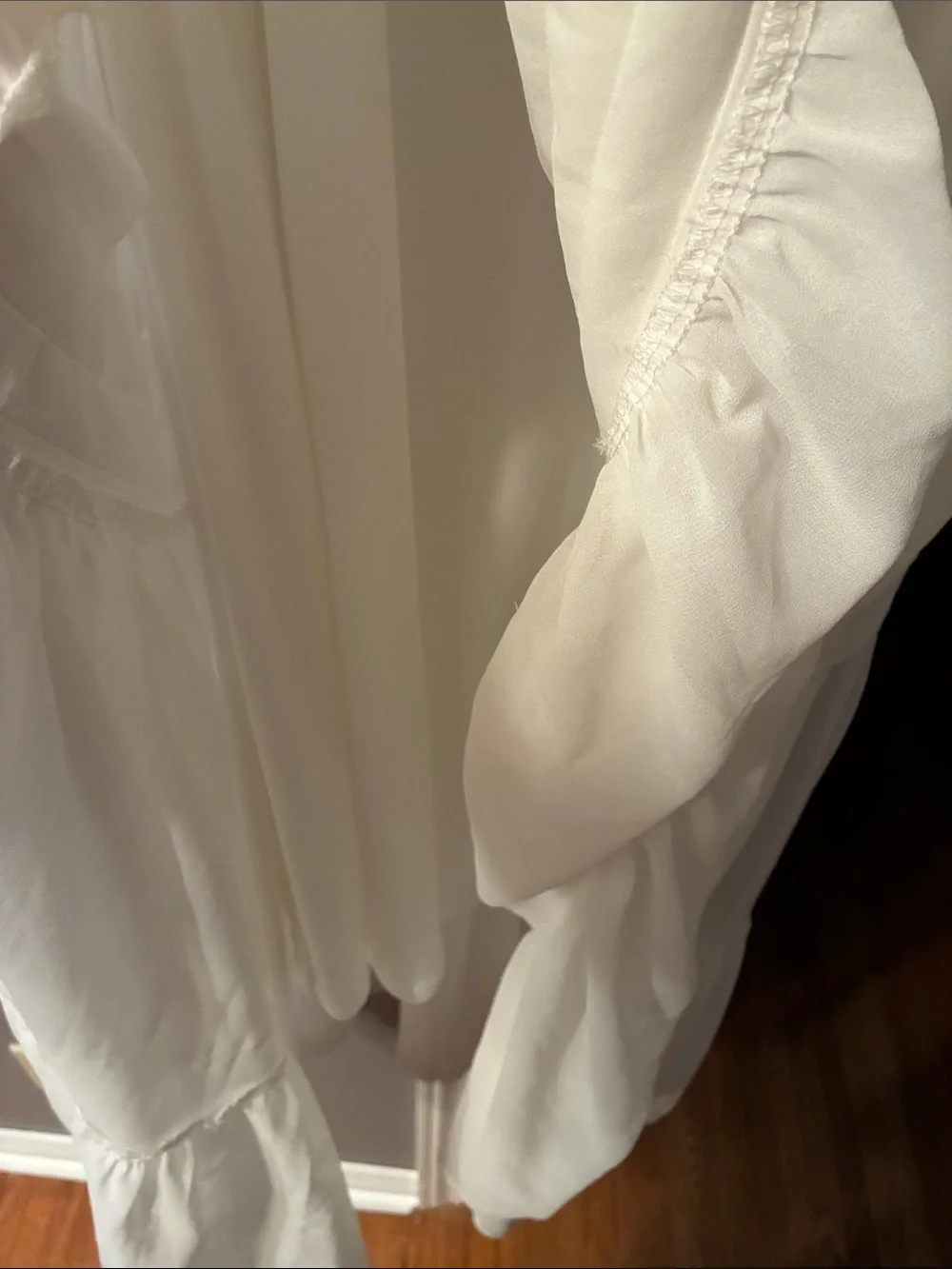 Women's Off-White Long-Sleeve Chiffon Tiered Maxi Dress with Elastic Waist - Picture 6 of 16
